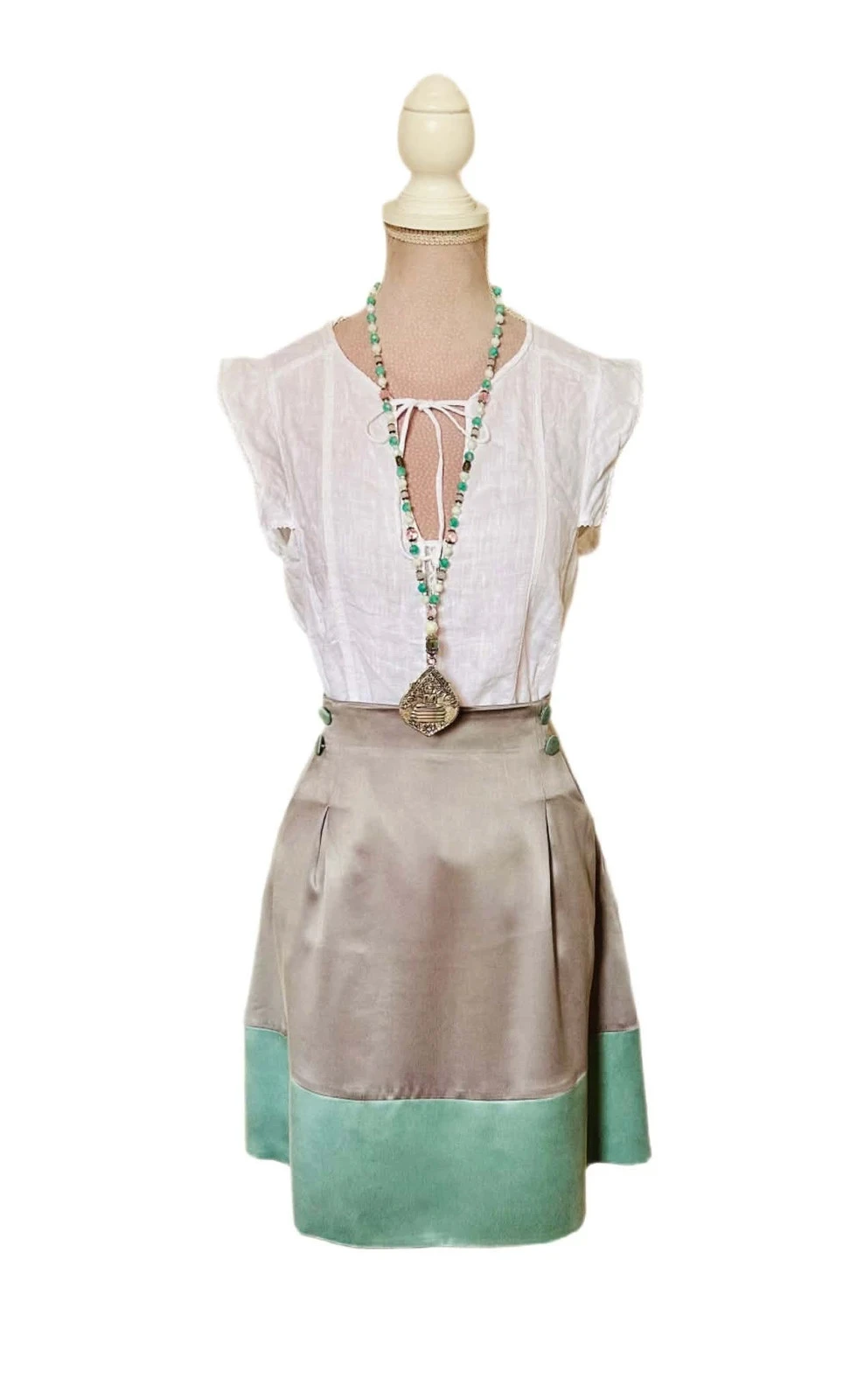 🩵🍃Saia 100% seda cottagecore romântica schabby chic vintage quiet luxury silk skirt 36/38🍃🩵 – photo 2